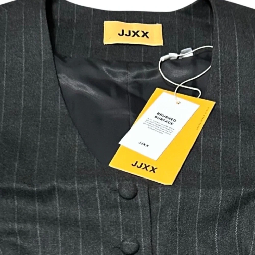 JJXX‎ Mens Dark Grey Pinstripe Vest Waistcoat Size S